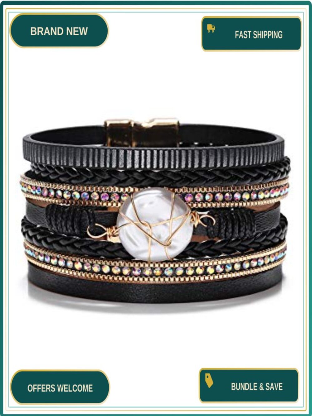 Leather Wrap Bracelet Women Boho Western Stacked Cuff Layered Jewelry